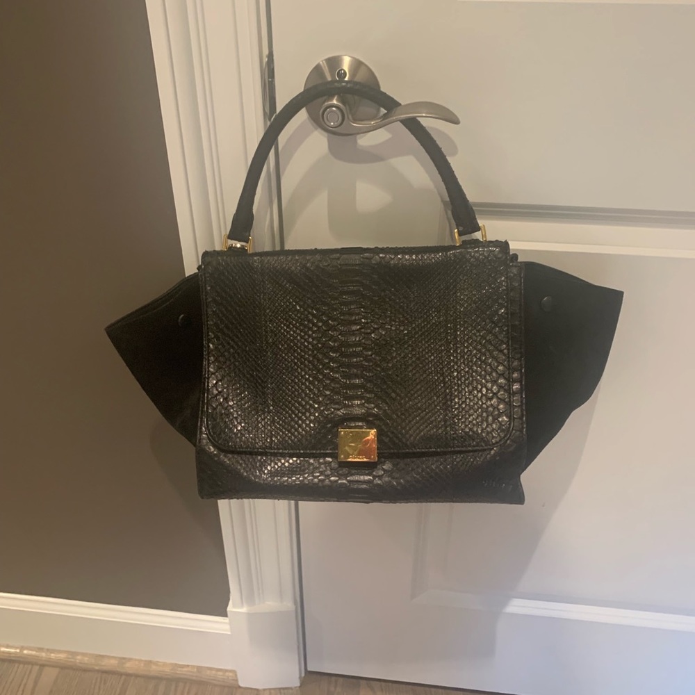 Celine Trapeze Bag Black, Skin, and Suede